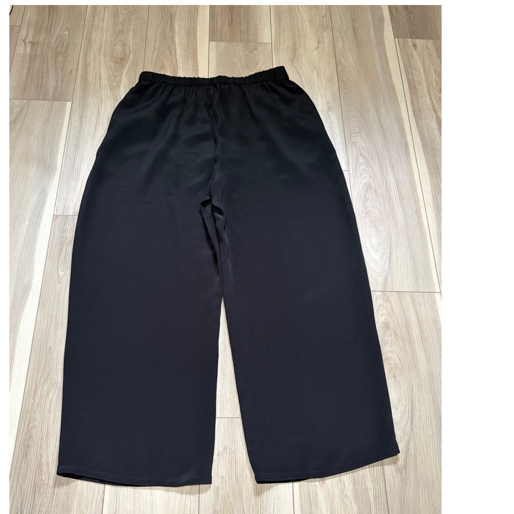 Eileen Fisher Petite Black 100% Silk Wide Leg Pants PL Pockets RN78121